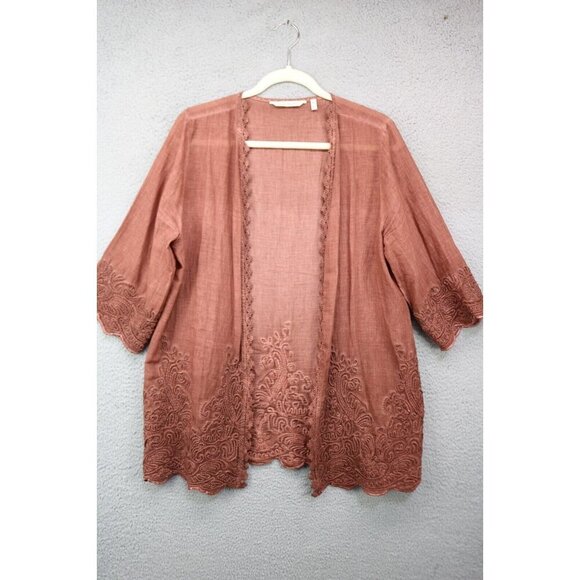Soft Surroundings Caribe Brown Open Front Overlay-Medium/Petite-Embroidered-Boho - Picture 1 of 11